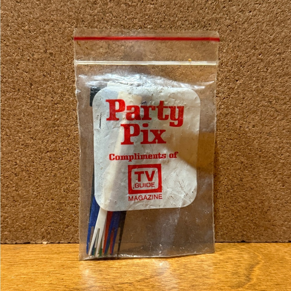 Vintage Set of "Party Pix" Plastic Toothpicks featuring the TV Guide Logo